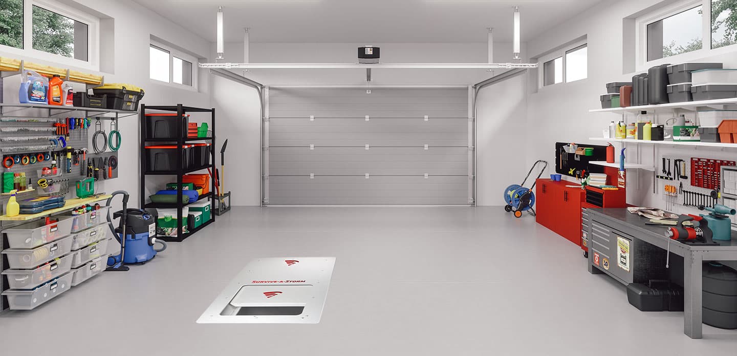 Survive a storm underground tornado shelter garage view