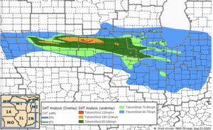 a wind speed map of the winds produced during this derecho wind storm