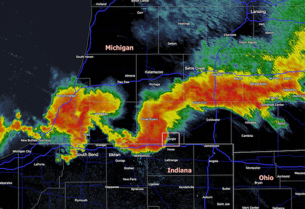 a derecho shown on radar in sturgis, michigan