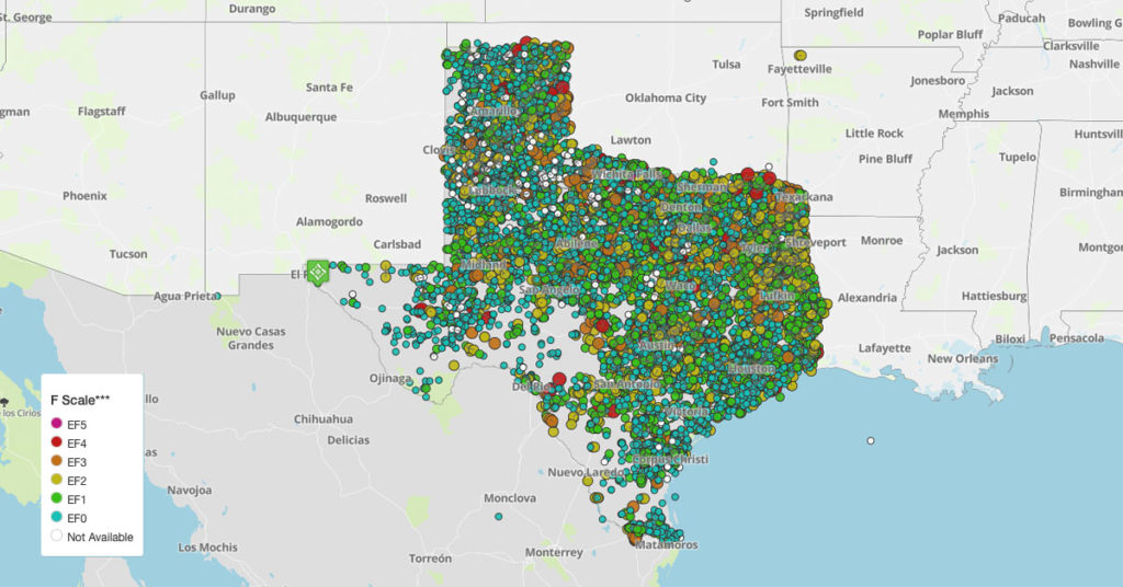 texas map tornadoes