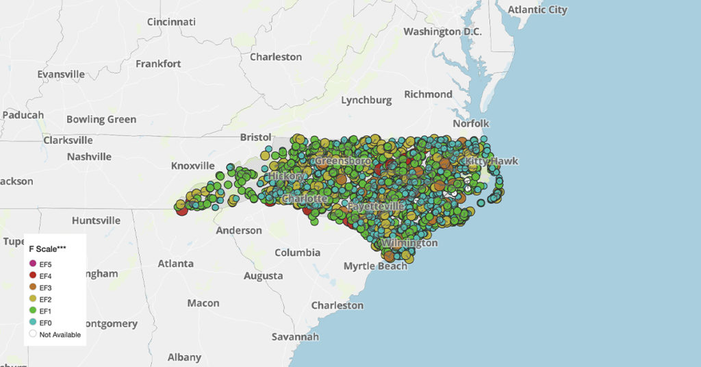 North Carolina Tornado Map