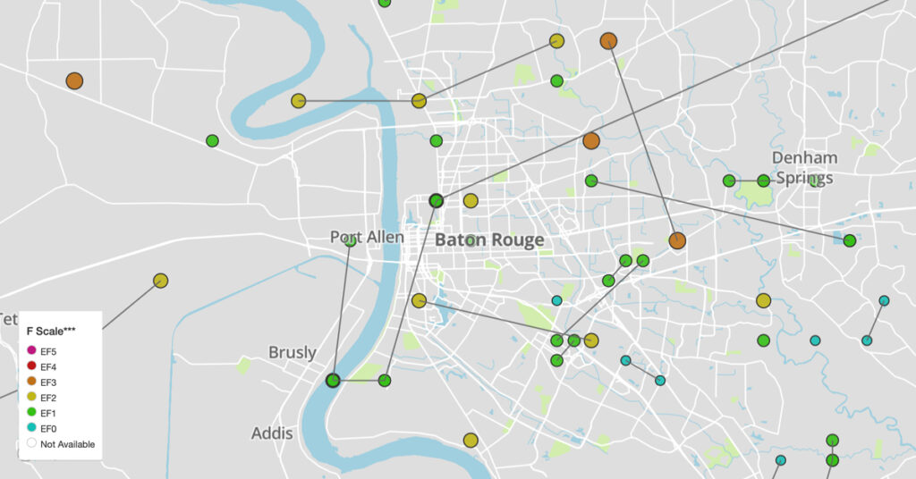 lousiana Baton Rouge tornado map