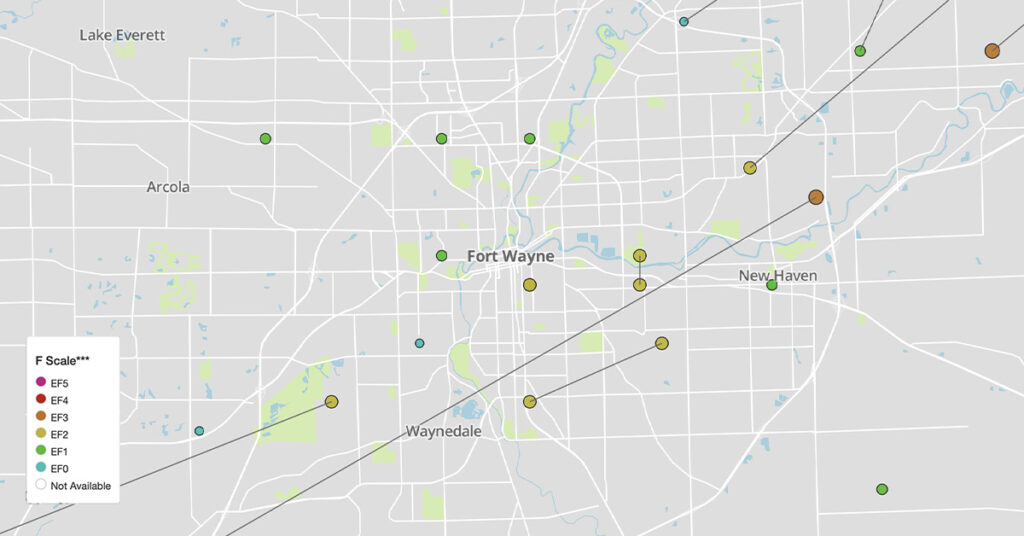 Fort Wayne tornado map