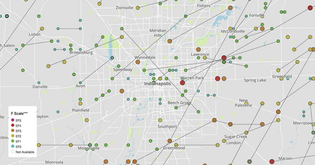 indianapolis tornado map