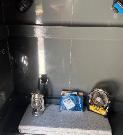 tornado preparedness kit inside shelter Tornado emergency kit stored inside a home storm shelter