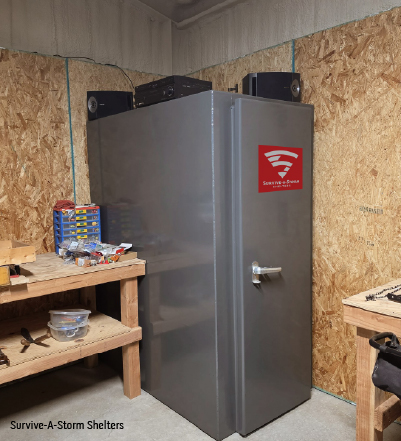 fema tornado shelter new construction Above-ground tornado shelter installed inside a new home during construction.