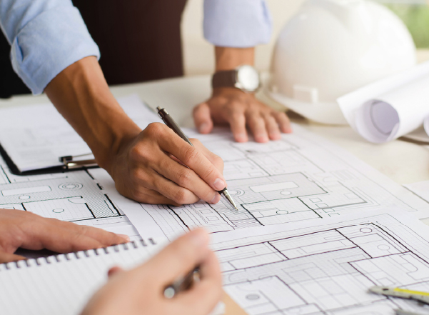 Home construction plans used to coordinate tornado shelter placement before building begins.