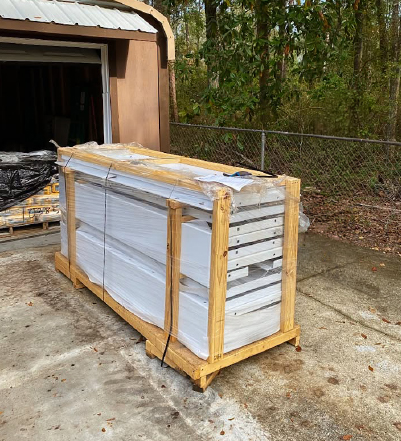 above ground tornado shelter installation process Above-ground tornado shelter packaged and ready for delivery before installation