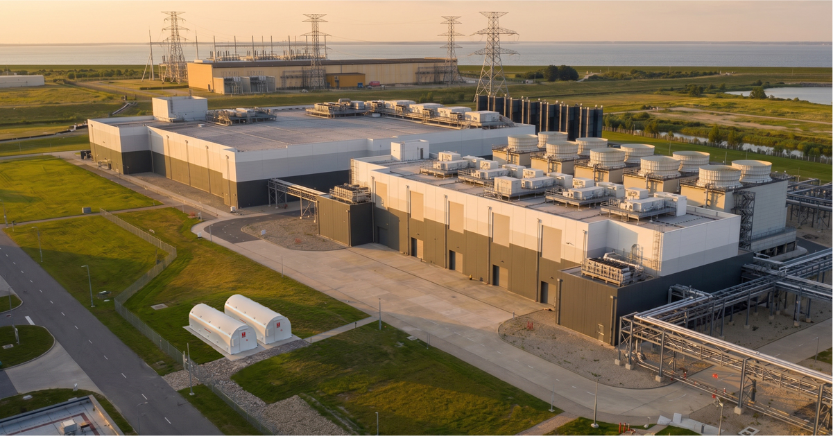 tornado shelter for data center Data center facility with two prefabricated tornado shelters positioned outside the building.