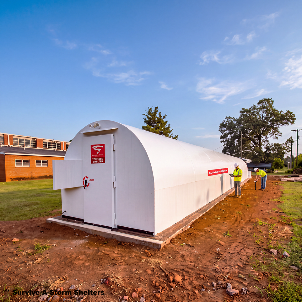 commercial tornado shelter school Survive-A-Storm commercial tornado shelter installed on school grounds