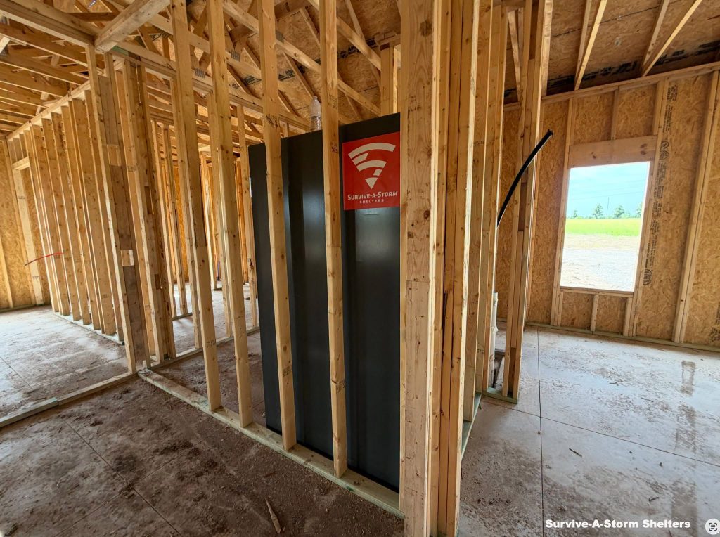 Survive-A-Storm Extreme tornado shelter integrated into the framing of a new home.