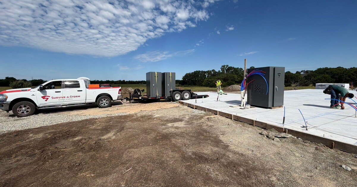 Tornado shelter installed during construction of a new home.